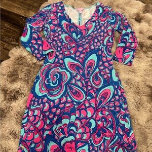 Lilly Pulitzer Clark V-Neck French Terry Reel Me In Brewster Dress Sz Small